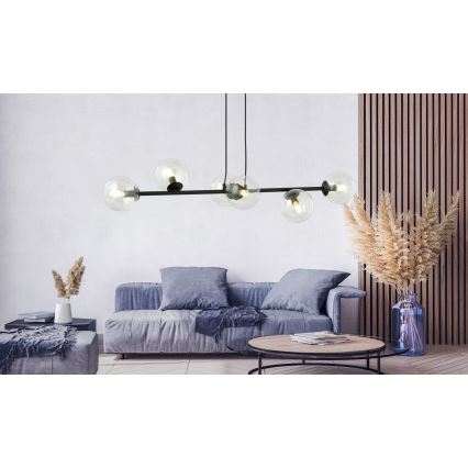Lustr na lanku ROSSI 6xE14/10W/230V černá/čirá