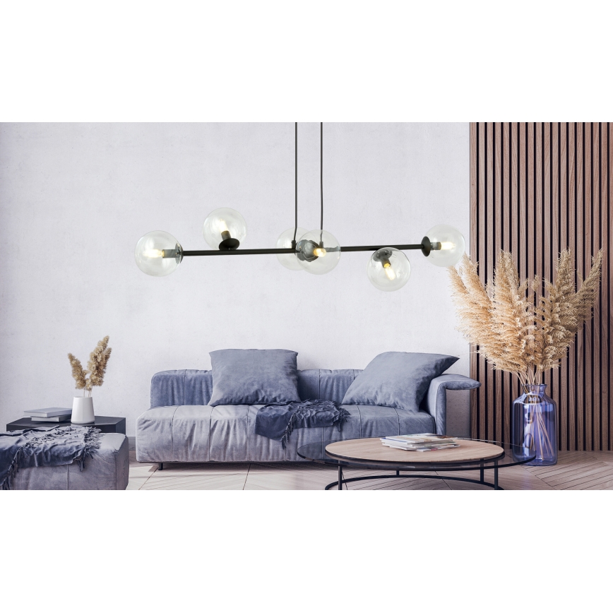Lustr na lanku ROSSI 6xE14/10W/230V černá/čirá