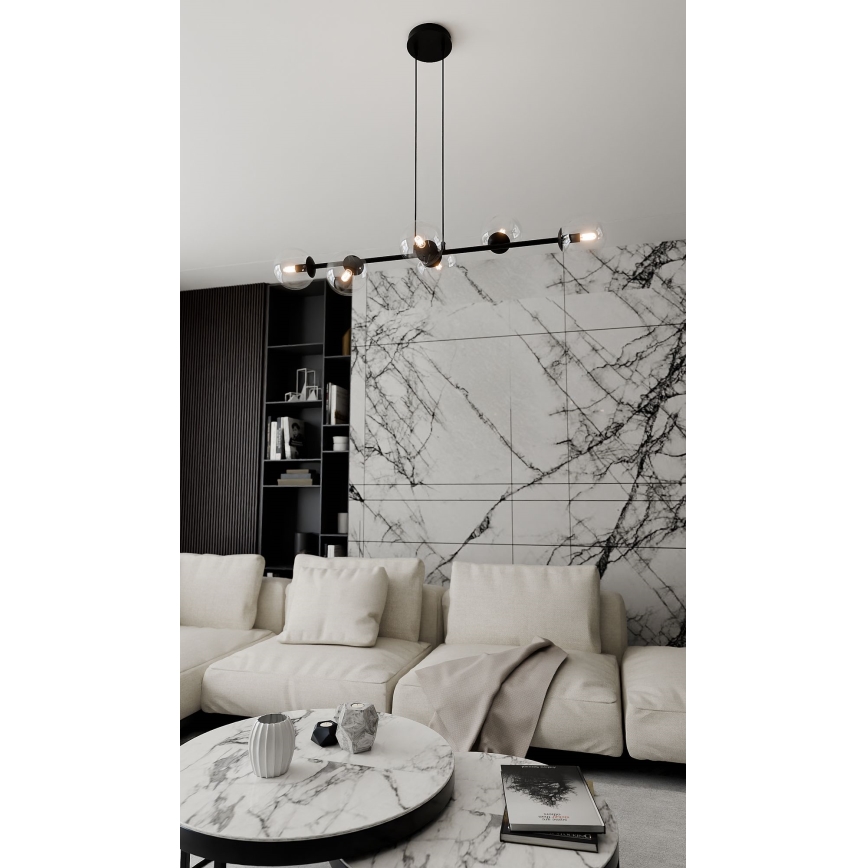 Lustr na lanku ROSSI 6xE14/10W/230V černá/čirá