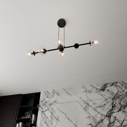 Lustr na lanku ROSSI 6xE14/10W/230V černá/čirá