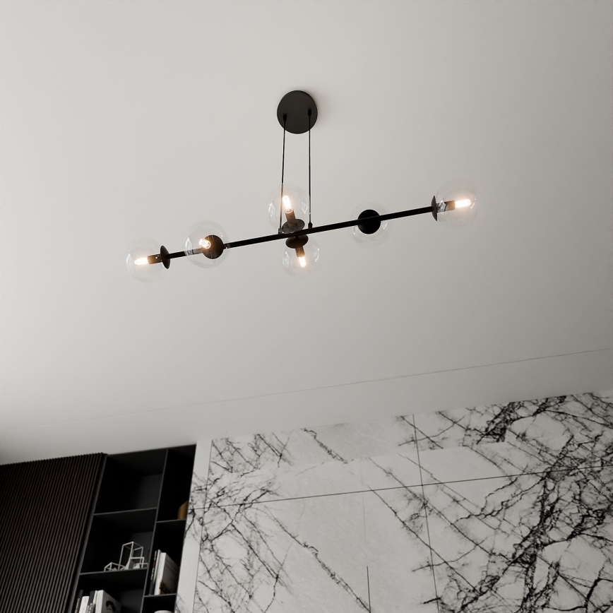 Lustr na lanku ROSSI 6xE14/10W/230V černá/čirá