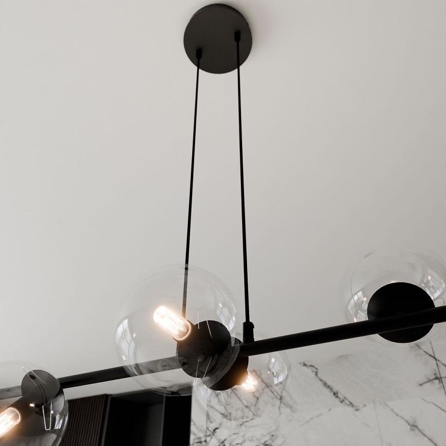 Lustr na lanku ROSSI 6xE14/10W/230V černá/čirá