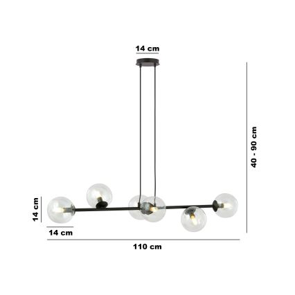 Lustr na lanku ROSSI 6xE14/10W/230V černá/čirá