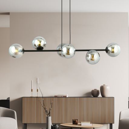 Lustr na lanku ROSSI 6xE14/10W/230V černá/šedá