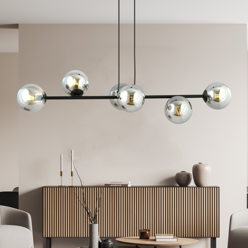 Lustr na lanku ROSSI 6xE14/10W/230V černá/šedá