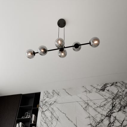 Lustr na lanku ROSSI 6xE14/10W/230V černá/šedá