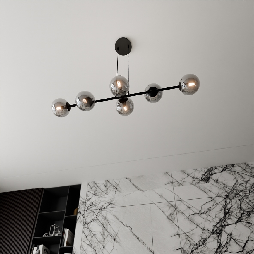 Lustr na lanku ROSSI 6xE14/10W/230V černá/šedá