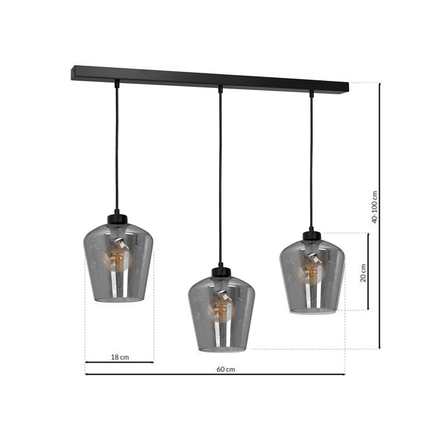 Lustr na lanku SANTIAGO 3xE27/60W/230V černá