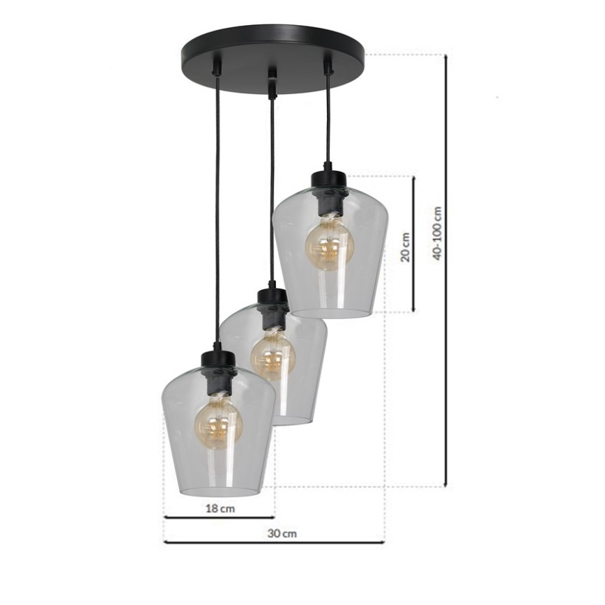 Lustr na lanku SANTIAGO 3xE27/60W/230V čirá