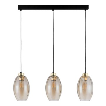 Lustr na lanku SEBO 3xE27/15W/230V černá/kouřová béžová