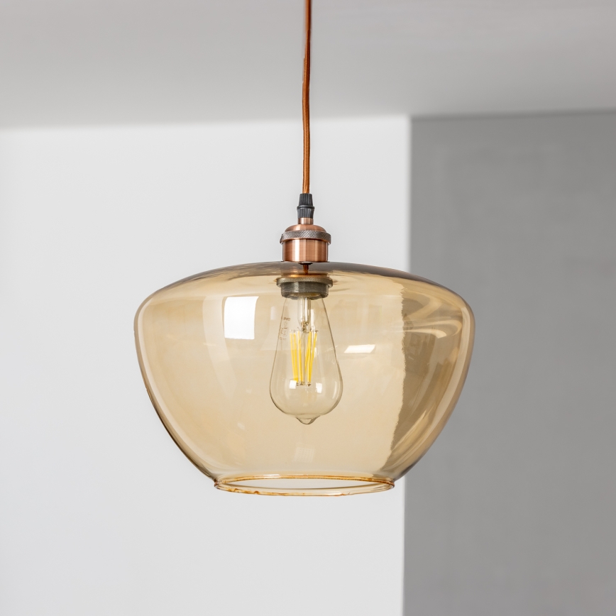 Lustr na lanku SEVENTIES E27/60W/230V kouřová/hnědá