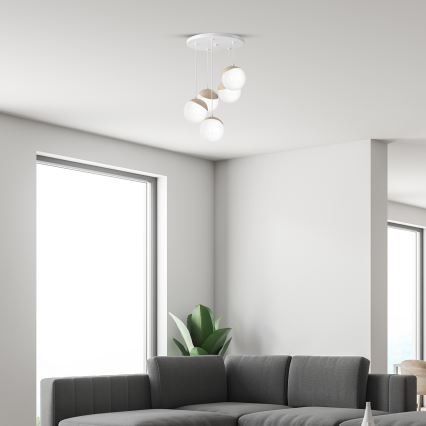 Lustr na lanku SFERA WOOD 5xE14/40W/230V