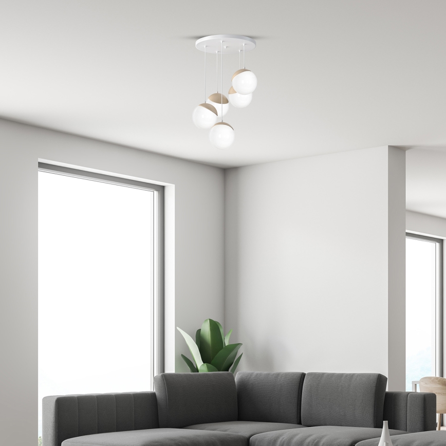 Lustr na lanku SFERA WOOD 5xE14/40W/230V