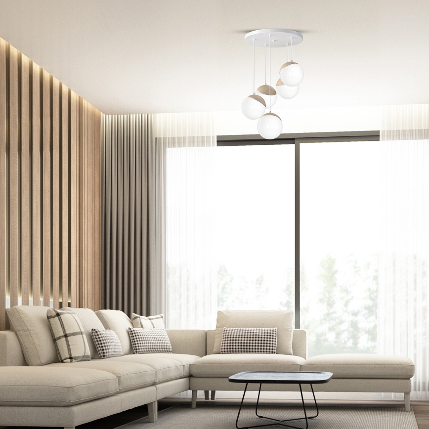 Lustr na lanku SFERA WOOD 5xE14/40W/230V