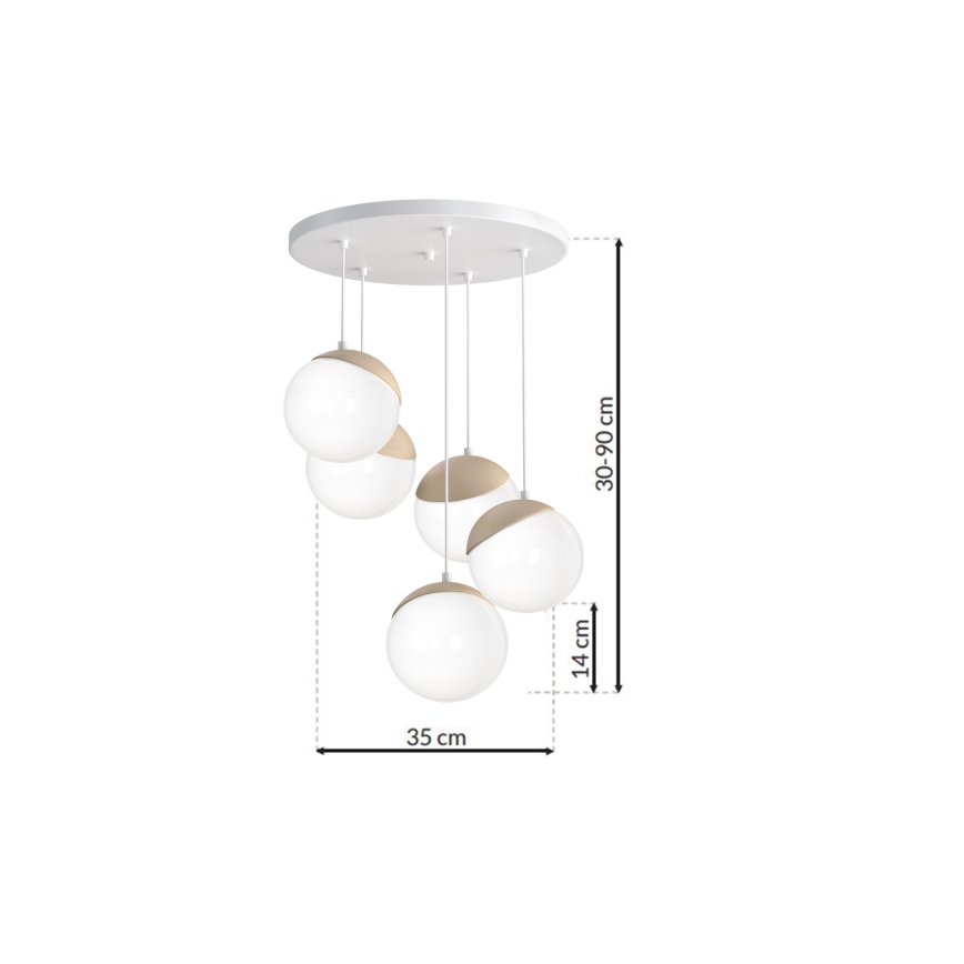 Lustr na lanku SFERA WOOD 5xE14/40W/230V
