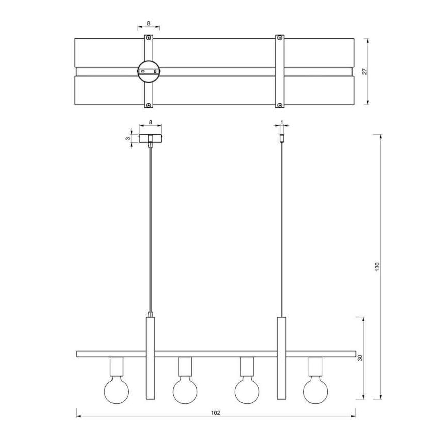 Lustr na lanku SHELF 4xE27/60W/230V borovice