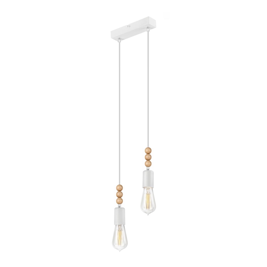 Lustr na lanku SIMON 2xE27/60W/230V bílá/buk