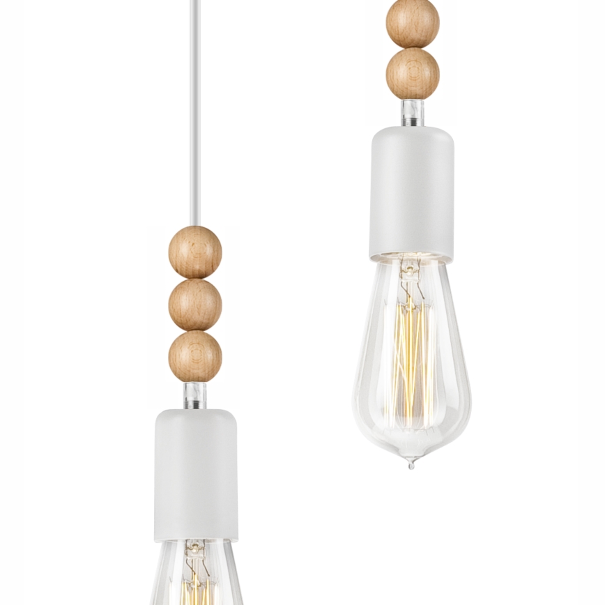 Lustr na lanku SIMON 2xE27/60W/230V bílá/buk