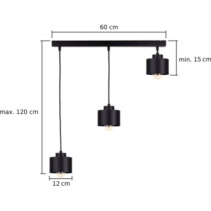 Lustr na lanku SIMPLY BLACK 3xE27/60W/230V