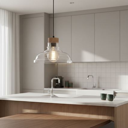 Lustr na lanku SINGLE 1xE27/60W/230V pr. 28 cm dub