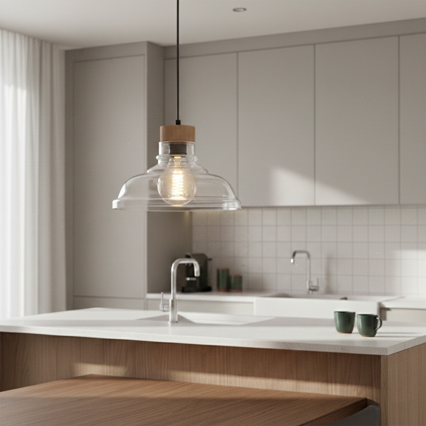 Lustr na lanku SINGLE 1xE27/60W/230V pr. 28 cm dub