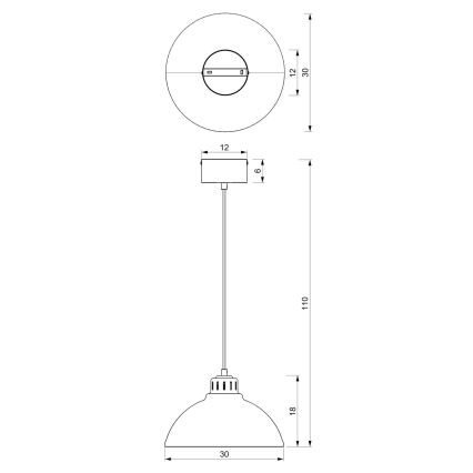 Lustr na lanku SINGLE 1xE27/60W/230V pr. 30 cm černá/bílá