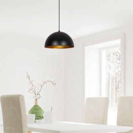 Lustr na lanku SIVANI 1xE27/40W/230V pr. 30 cm černá/měděná