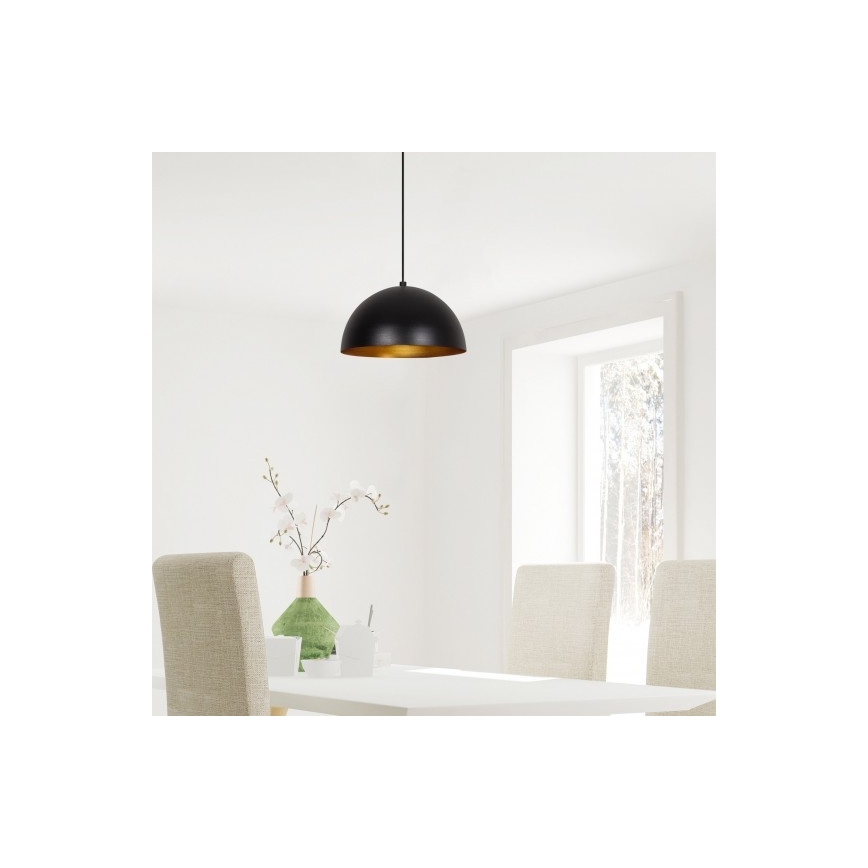 Lustr na lanku SIVANI 1xE27/40W/230V pr. 30 cm černá/měděná