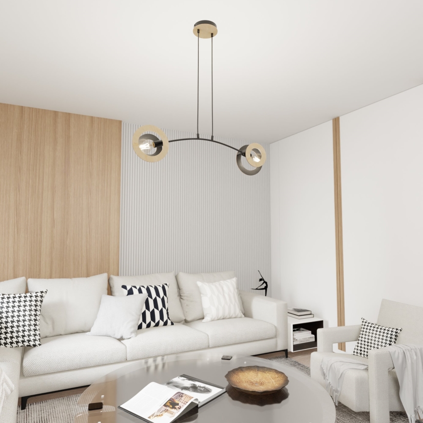 Lustr na lanku SKIVA 2xE27/15W/230V černá/béžová