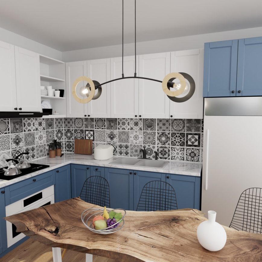 Lustr na lanku SKIVA 2xE27/15W/230V černá/béžová
