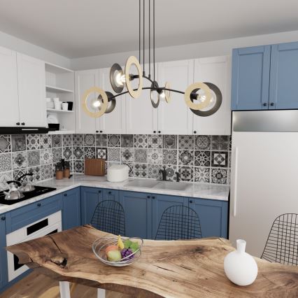 Lustr na lanku SKIVA 4xE27/15W/230V černá/béžová