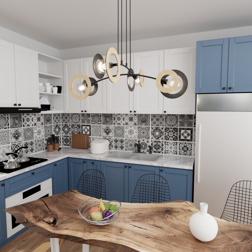 Lustr na lanku SKIVA 4xE27/15W/230V černá/béžová