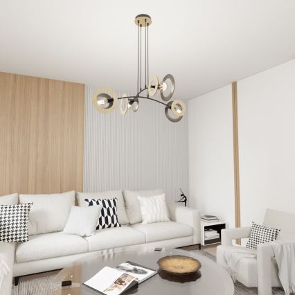 Lustr na lanku SKIVA 4xE27/15W/230V černá/béžová