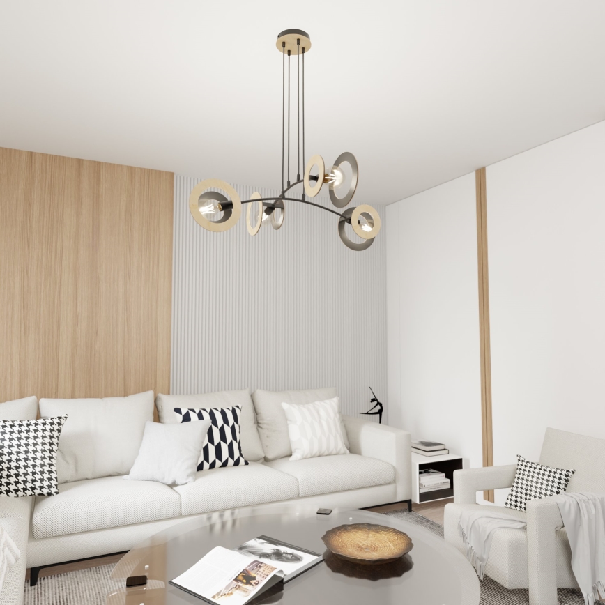 Lustr na lanku SKIVA 4xE27/15W/230V černá/béžová