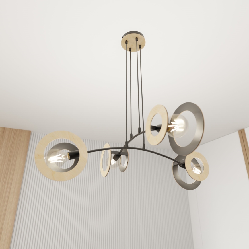 Lustr na lanku SKIVA 4xE27/15W/230V černá/béžová