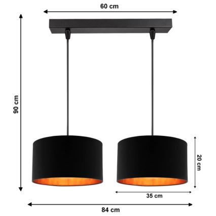 Lustr na lanku SOFIA 2xE27/60W/230V černá