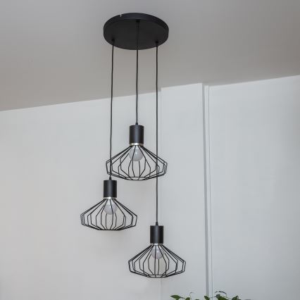 Lustr na lanku SOLANO 3xE27/15W/230V černá/lesklý chrom