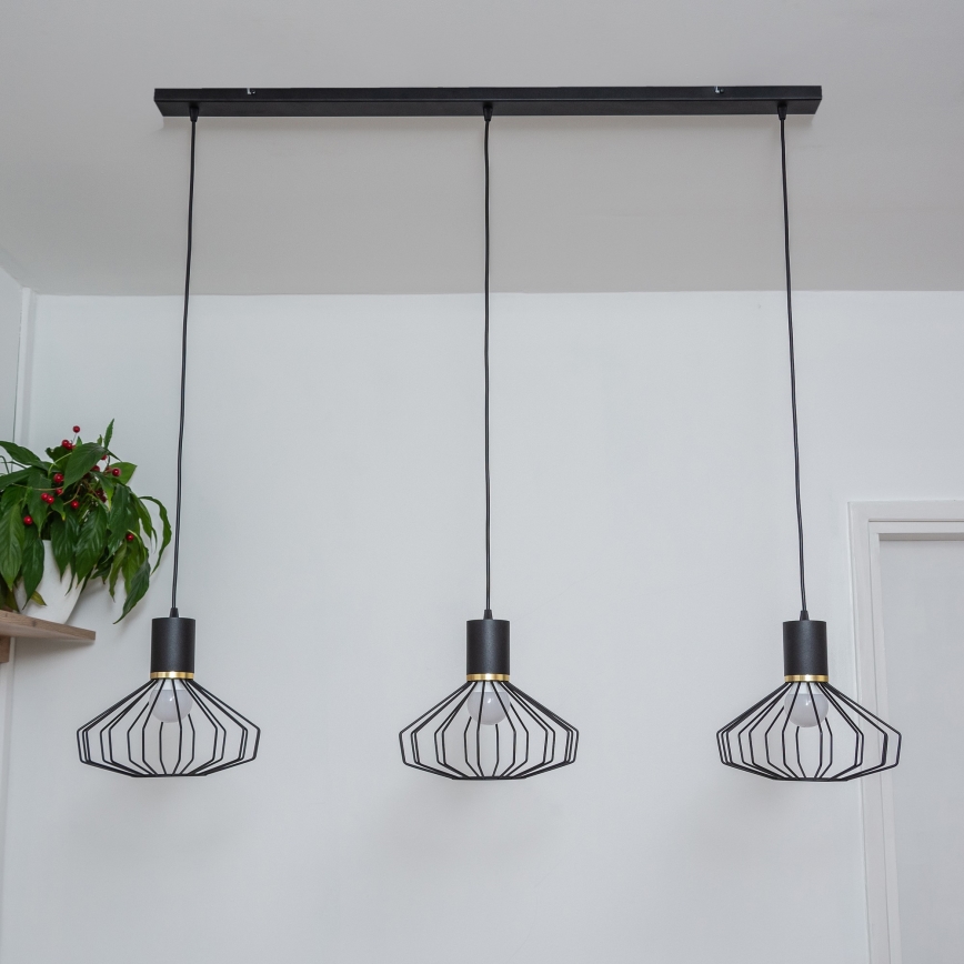 Lustr na lanku SOLANO 3xE27/15W/230V černá/zlatá