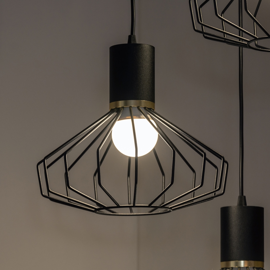 Lustr na lanku SOLANO 3xE27/15W/230V černá/zlatá