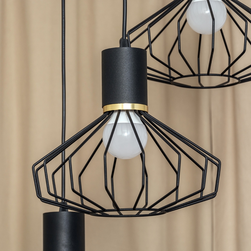 Lustr na lanku SOLANO 3xE27/15W/230V černá/zlatá