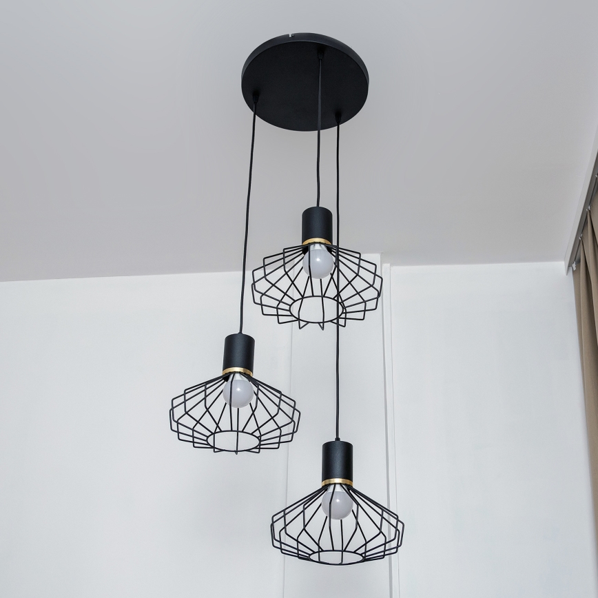 Lustr na lanku SOLANO 3xE27/15W/230V černá/zlatá