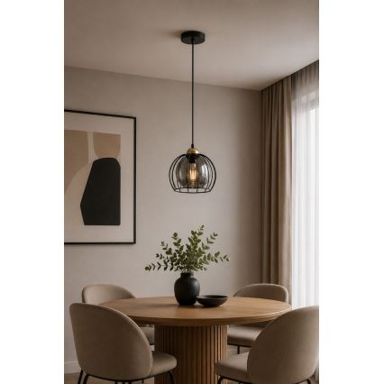 Lustr na lanku SOLO BLACK 1xE27/60W230V černá/zlatá