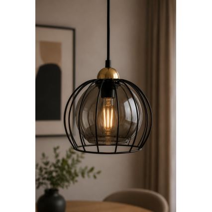 Lustr na lanku SOLO BLACK 1xE27/60W230V černá/zlatá