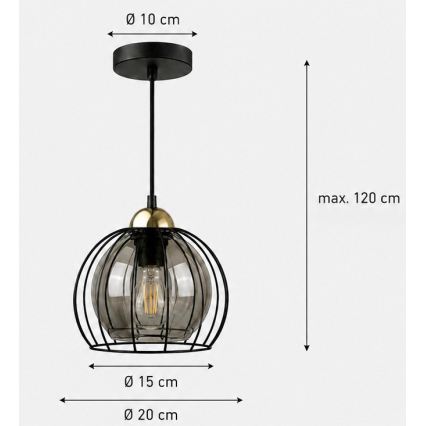 Lustr na lanku SOLO BLACK 1xE27/60W230V černá/zlatá