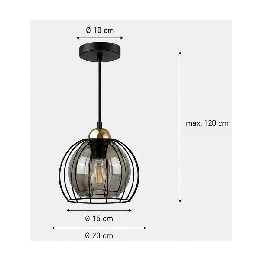 Lustr na lanku SOLO BLACK 1xE27/60W230V černá/zlatá
