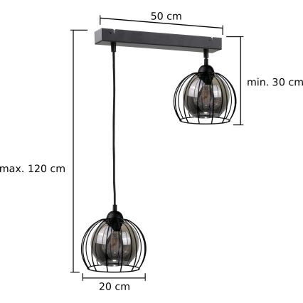 Lustr na lanku SOLO BLACK 2xE27/60W/230V