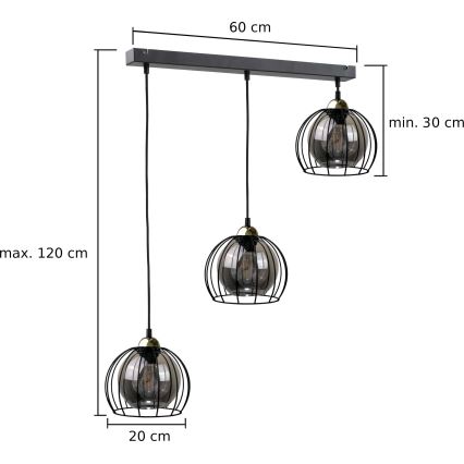 Lustr na lanku SOLO BLACK 3xE27/60W/230V černá/zlatá