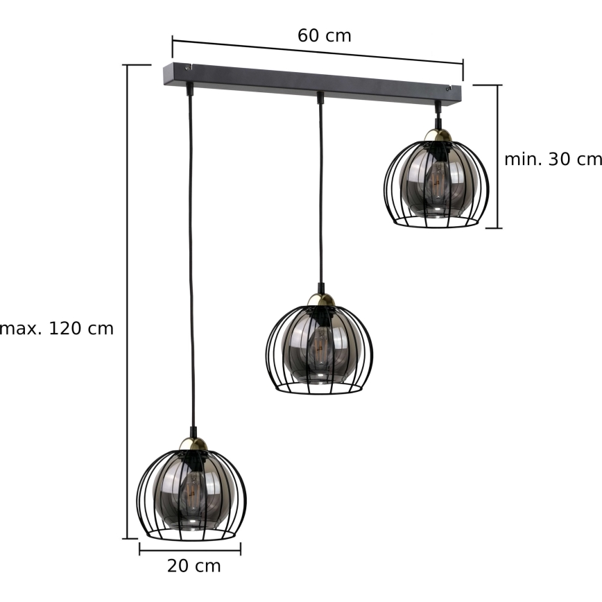 Lustr na lanku SOLO BLACK 3xE27/60W/230V černá/zlatá