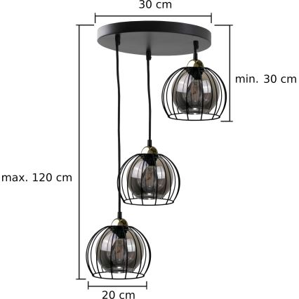 Lustr na lanku SOLO BLACK 3xE27/60W/230V černá/zlatá