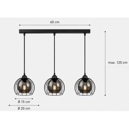 Lustr na lanku SOLO BLACK 3xE27/60W/230V